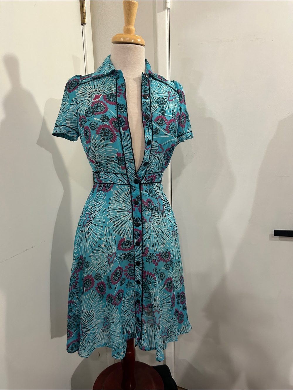 Soundgirl Turquoise Floral Button-Front Dress
